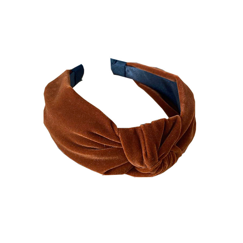 Wholesale Simple Gold Velvet Solid Color Wide Edge Knotted Headband